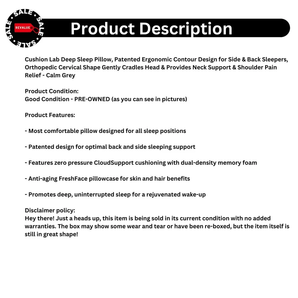 Cushion Lab Deep Sleep Pillow Patented Ergonomic for Side Back